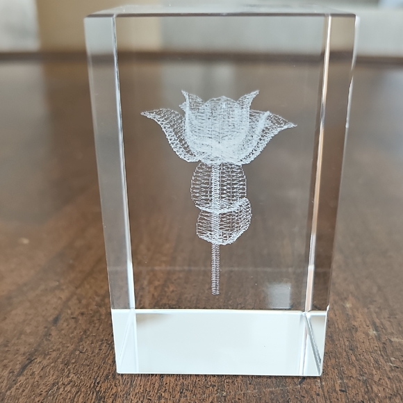 Digital 3D Laser-Engraved Other - 3D Laser-etched Crystal Glass Rose Paperweight